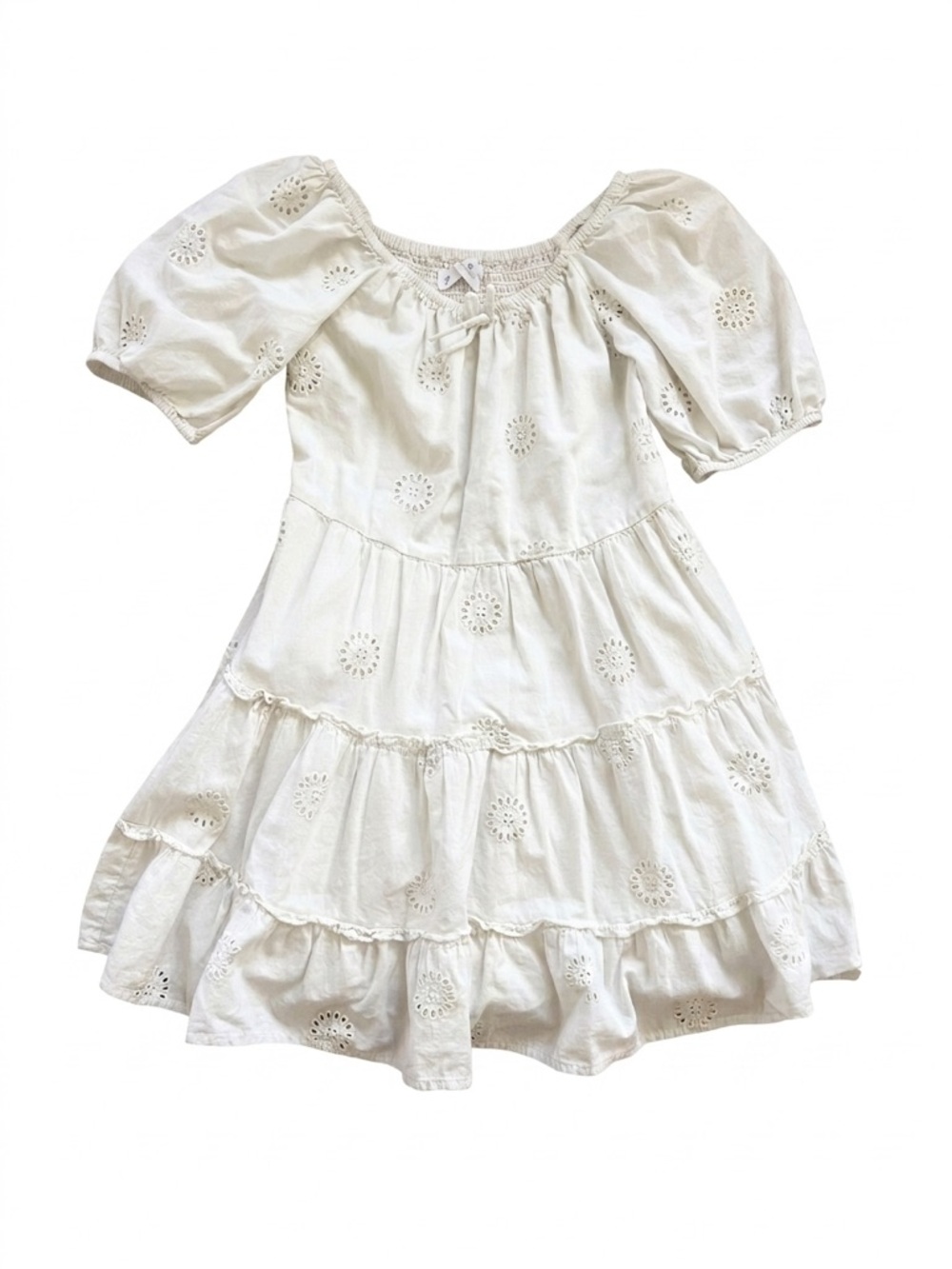 Zara White Eyelet Tiered Dress